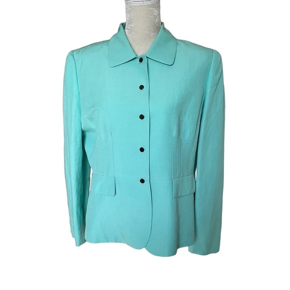 Tahari Women’s Linen Blend Snap Buttons Blazer Jacket Size 14P Mint Green - Picture 1 of 8